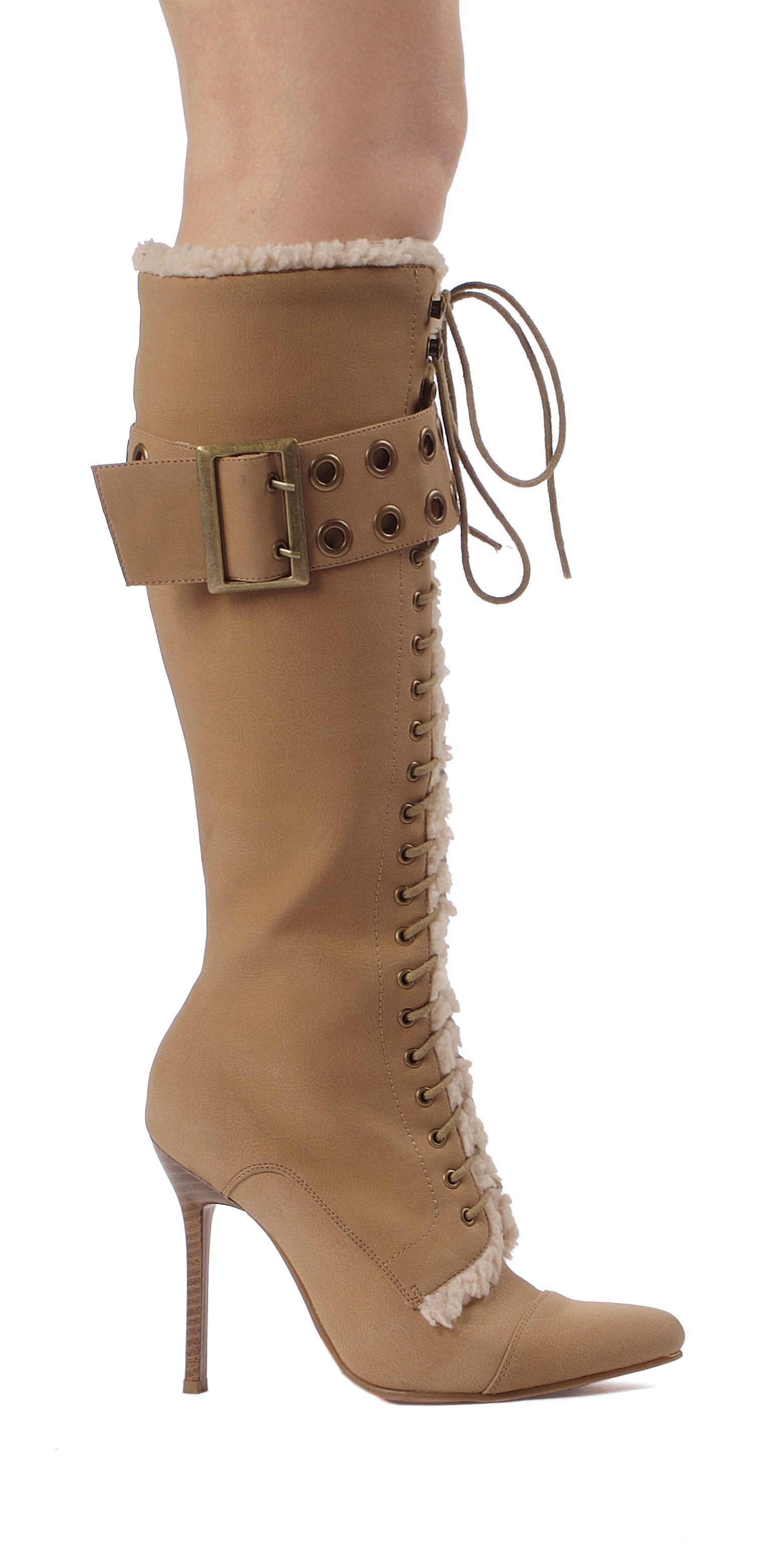 Andrea - 4 Inch Boots with Fur Trim and Buckle Strap Accent